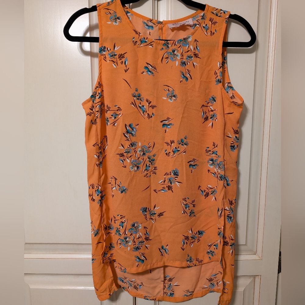 Philosophy Orange Floral Sleeveless Blouse